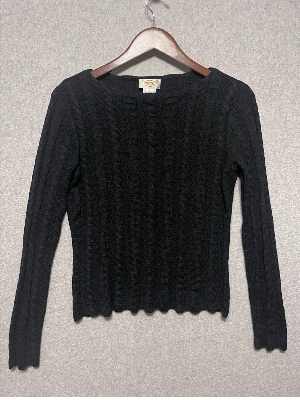Talbots Silk Cashmere Cable Knit Sweater Black Boat Neck Small